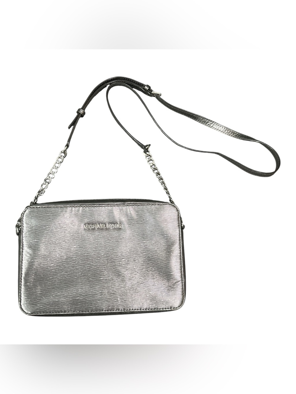 Michael Kors metallic silver Leather Crossbody Bag GUC